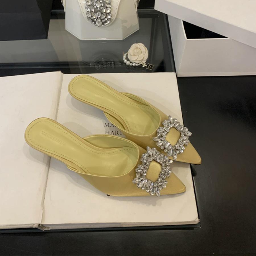 Туфли на высоком каблуке, французские ретро-полушапки, новинка 2025 года, летние ленивые однопедальные классные тапочки, женская обувь