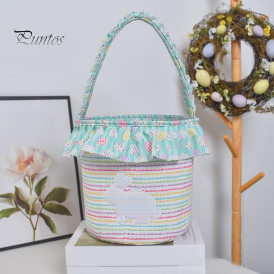Корзина для пасхального кролика, многоразовое тканевое пасхальное ведро, оборчатая корзина для хранения с ручкой для детей, пасхальная охота за яйцами
