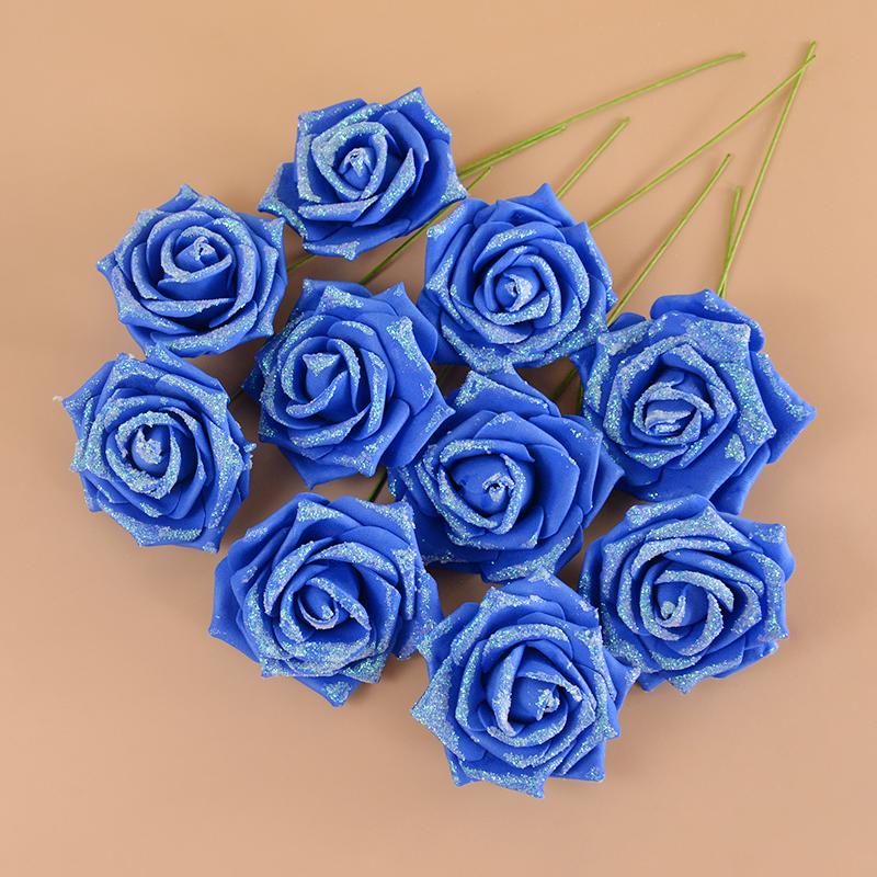 10/20 шт. искусственных розовых цветов со стеблем из пенопласта, блестящий искусственный цветочный букет, свадебные украшения для вечеринки, украшения для дома и сада