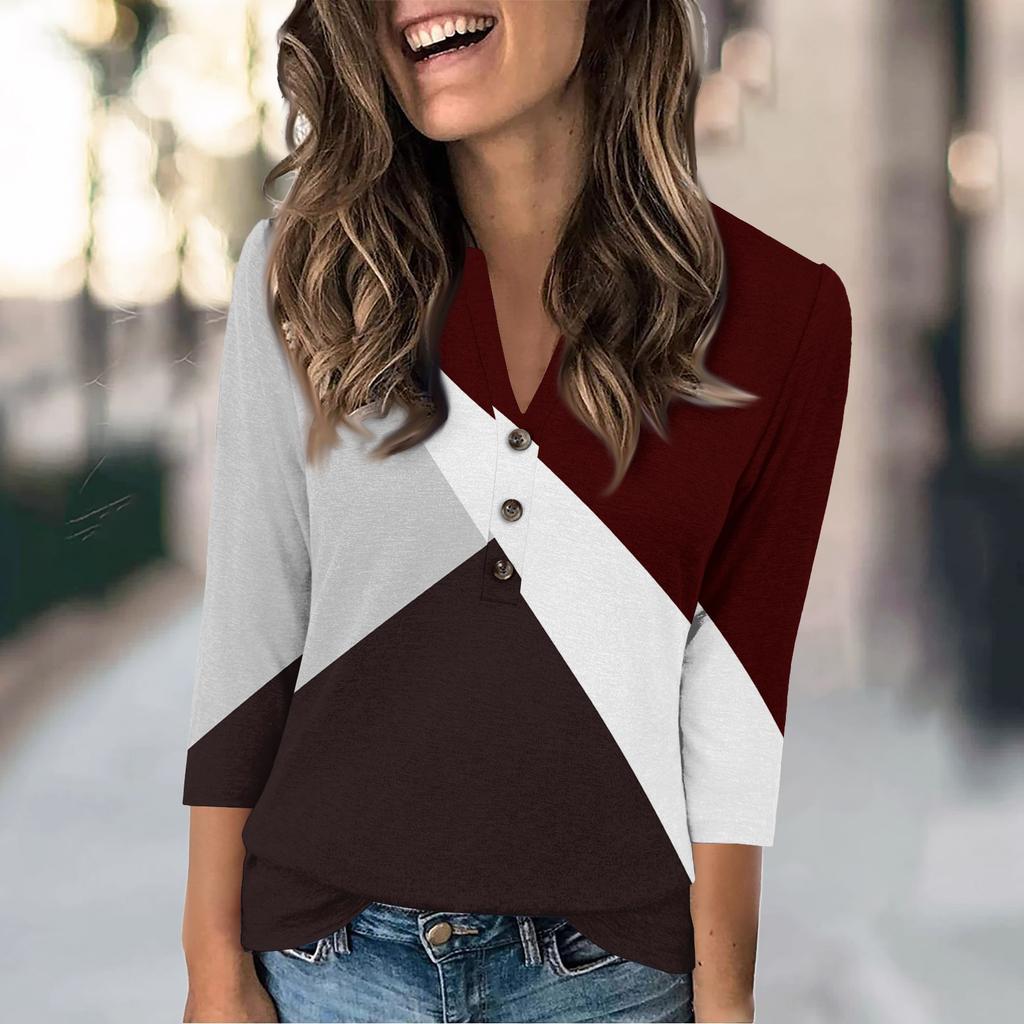 Women's Fashion Casual Loose 3/4 Sleeve Printed Round Neck Top