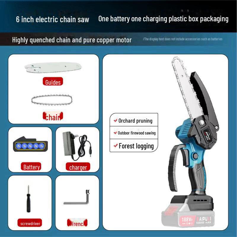 Электрическая цепная пила с литиевой аккумуляторной батареей 4/6 дюймов — портативная, одноручная пила для обрезки и рубки деревьев, облегчающая валку деревьев