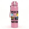 1PC Je Peux Pas J Ai Mal Partout French Quote Print 750ml Color Plastic Sports Water Bottle Leakproof Flip Straw Lid Suitable for Sports Office Use