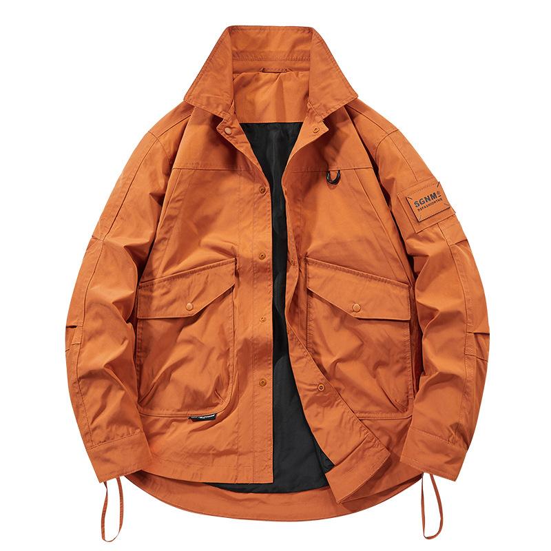 Spring and Autumn New Multi-Pocket Work Jacket Men's Casual Outdoor Lapel Jacket Jacket Casual Loose Top for Men