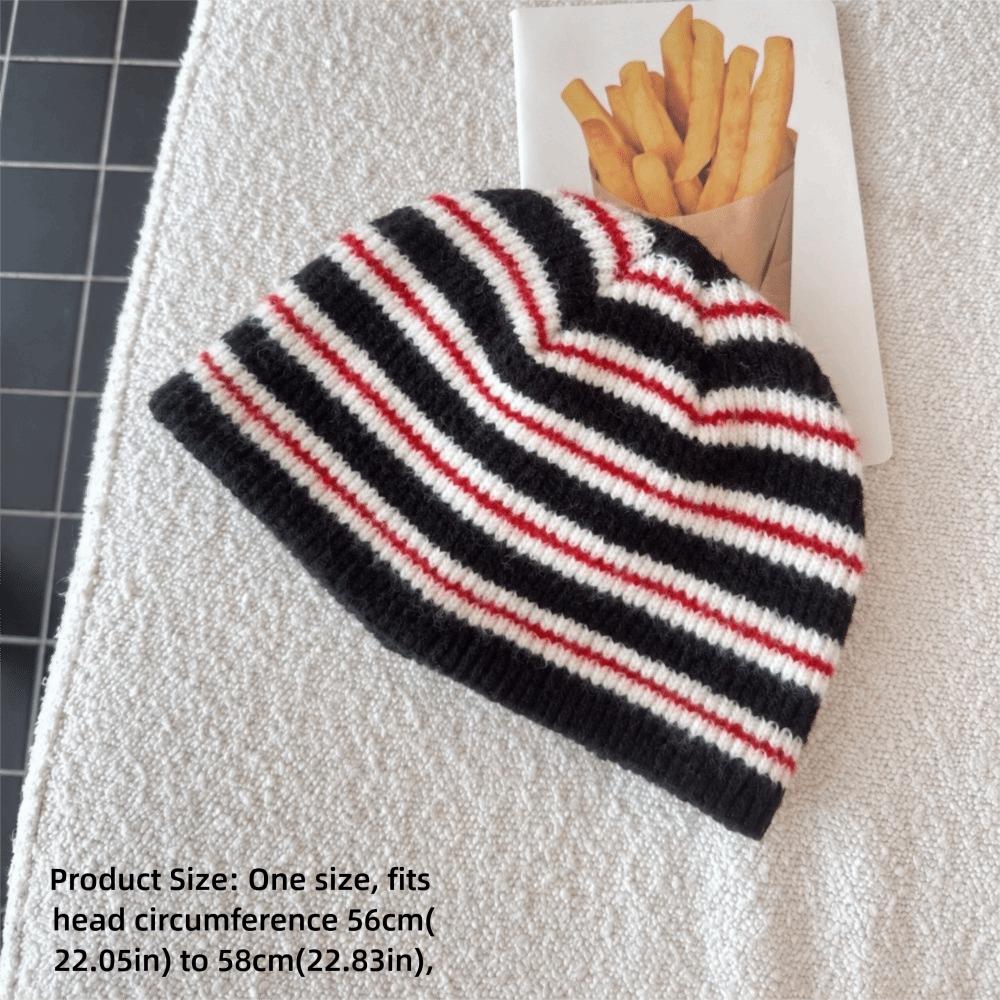 56-58cm Size Stripe Knitted Beanie Hat Polyester Soft Cold Proof Hat Warm Winter Beanie For Women