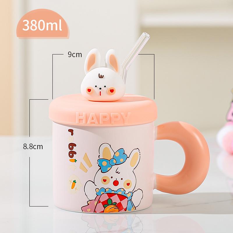 Милый кролик с крышкой и соломенной чашкой, мультяшная дорогая большая емкость, сувенирная кружка для девушек и пар, керамический набор чашек