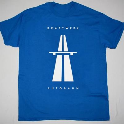 НОВЫЙ KRAFTWERK - AUTOBAHN Синяя футболка с коротким рукавом Все размеры Подарочная футболка OM49