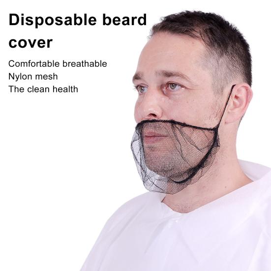 Yousheng 100Pcs Disposable Nylon Beard Net Breathable Heavy Duty Elastic Band Food Service Cooking Black Men Beard Guard Protector Mesh Cover