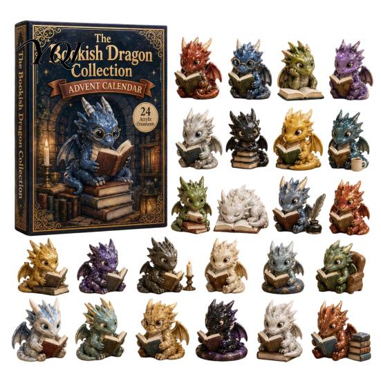 Dragon Advent Calendar Christmas Countdown Calendar, with 24 Acrylic Decorations, Days Collectible Decor Gift Box, Holiday for Lovers Decorations