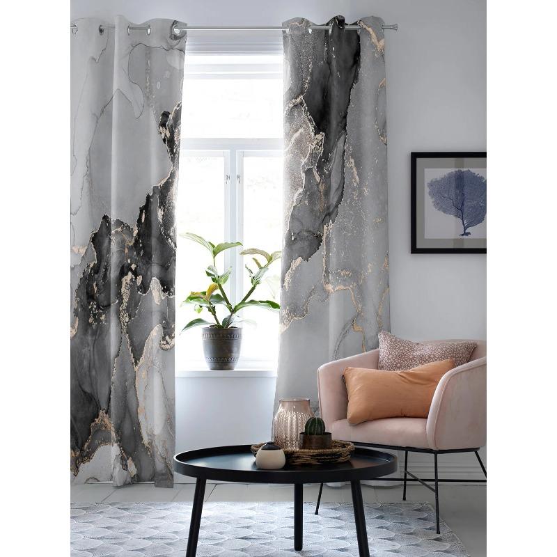 Мраморная текстура, чернила, черно-белые оконные шторы, домашний декор, оконные занавески для спальни, занавески для гостиной