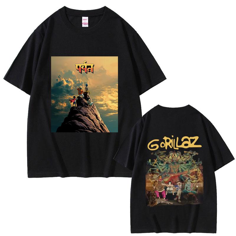 Rock Band Gorillaz The Mountain Tour 2026 Tshirt Unisex Women Vintage Soft Cotton T Shirts Male Casual Oversized Crewneck Tshirt