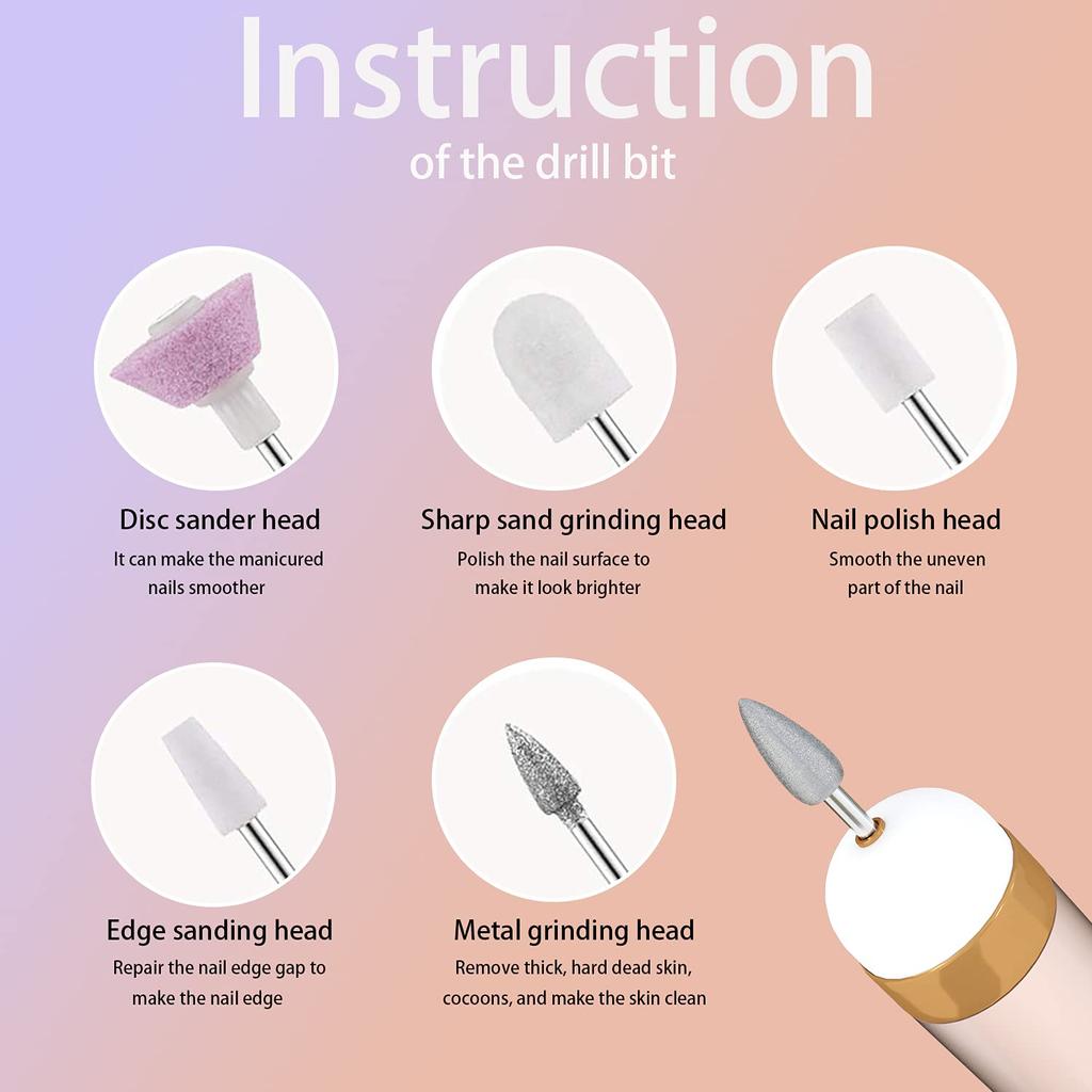 5 In 1 Electric Nail Polish Drill Machine With Light Portable Mini Electric Manicure Art Pen Tools For Gel Remover