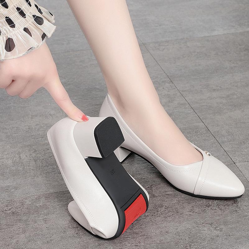 Women Fashion High Quality Black Soft Leather Office Shoes High Heel Dress Singles Pumps For Party Anti-slip Comfortable Grace