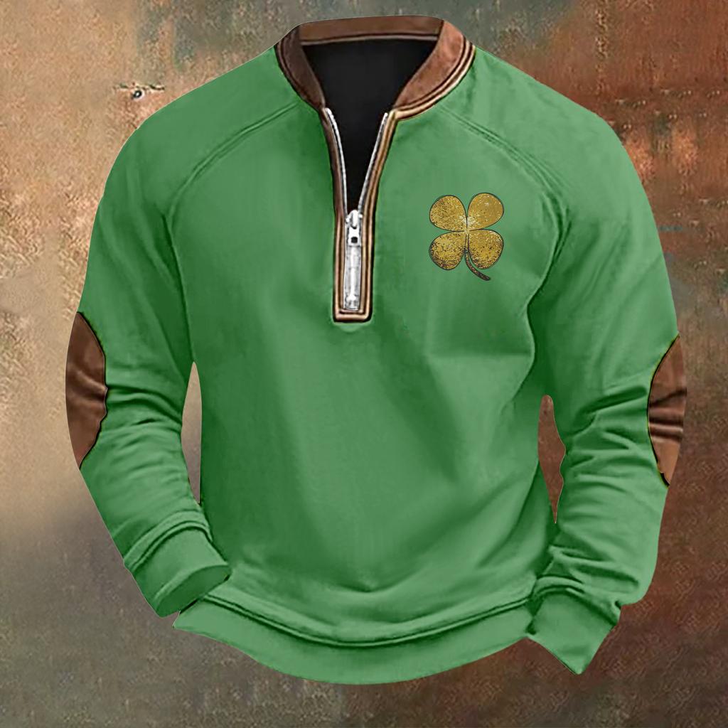 Men's St. Patrick's Day Vintage Casual Zip Sweatshirt Outdoor Casual Top
