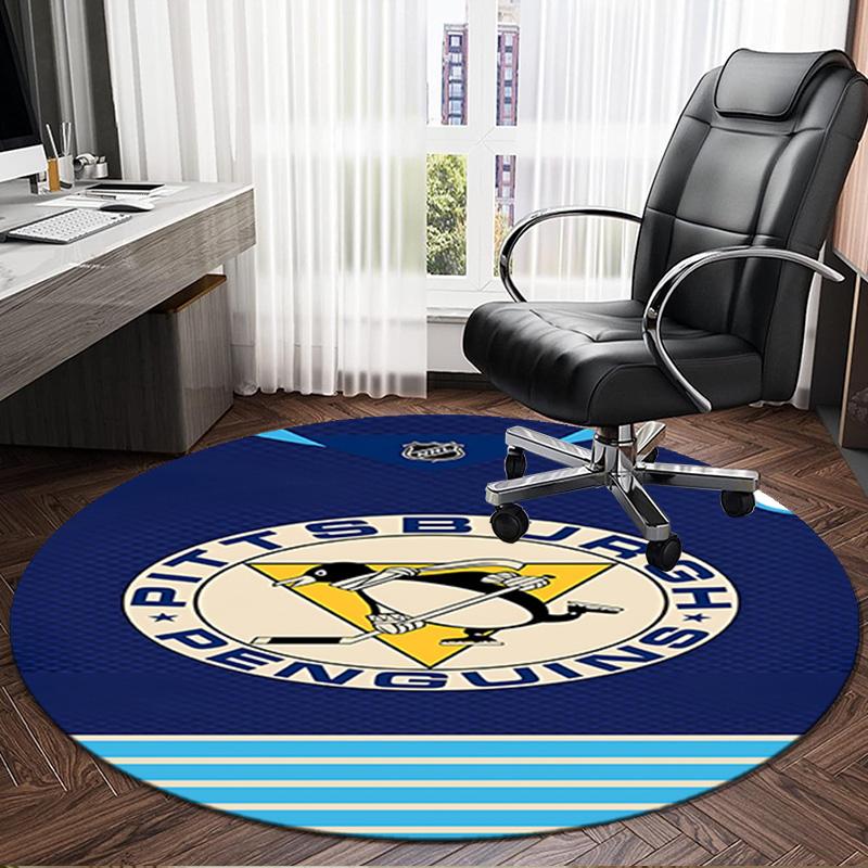 1PC Penguins Hockey Jersey Round Rug, Non-slip Chair Mat, Home Decor, Circle Carpet Perfect for Office, Bedroom, Living Room,Christmas gift