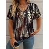 T-shirt Women's Summer Leisure Elegant V-neck Short Sleeve Irregular Leopard Pattern Top Loose Casual Wear Ladies T-shirt