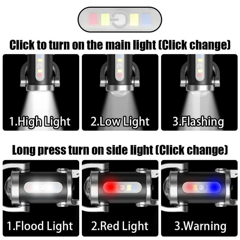 Rechargeable COB Keychain Flashlights Multifunction Work Light 6 Modes Emergency Keychain Light for Walking Searching Hiking