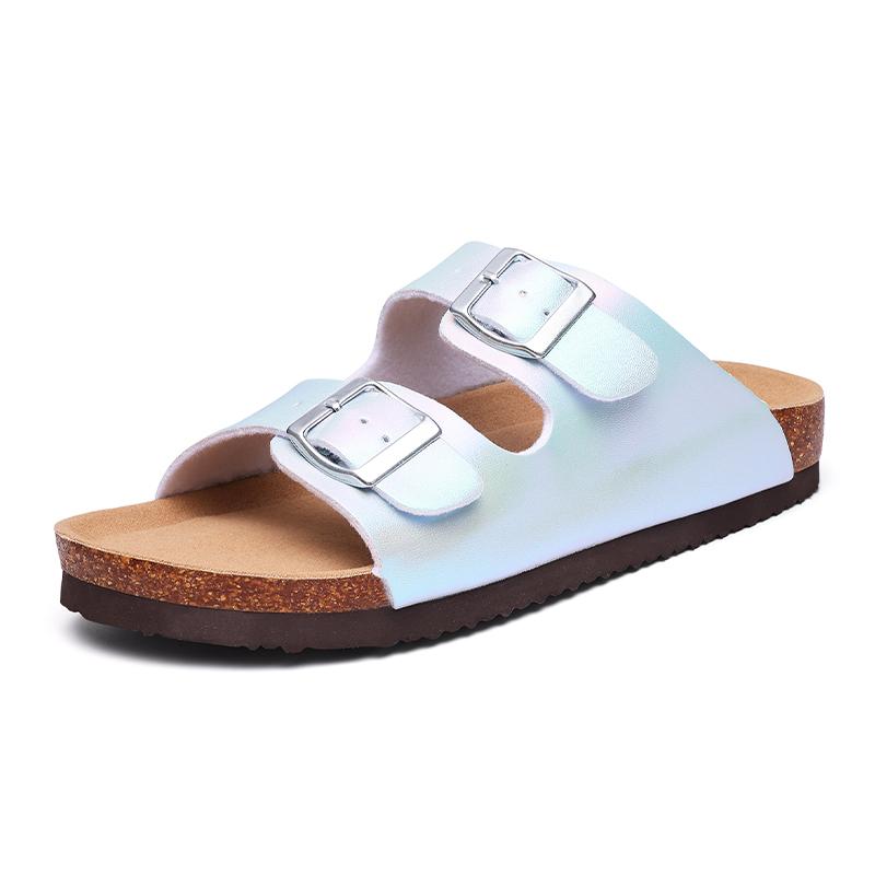 Fashion Comwarm Summer Women's Flat Sandals Gradient Cork Slippers Fashion Cork Flip Flops Women Outdoor Beach Shoes With Double Buckle