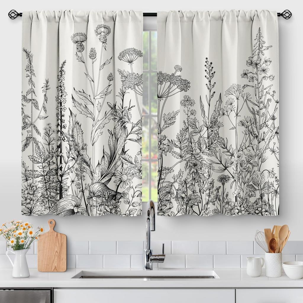 Floral Vintage Flower Kitchen Curtains Rustic Blue Tulip Farmhouse Short Cafe Tier Curtains Decor For Rod Pocket Window Drapes