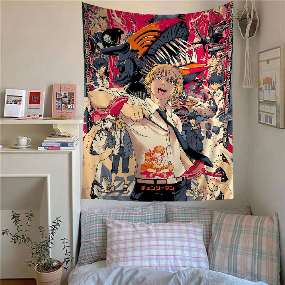 Anime CChainsaw Man Tapestry Art Printing Japanese Wall Tapestry Anime Wall Hanging Home Decor