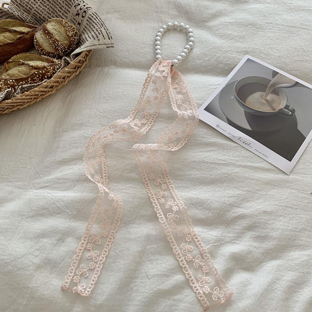 Summer Pearl Necklace Lace Scarf Hollow Embroidery Bags Handle Decor For Women Collarbone