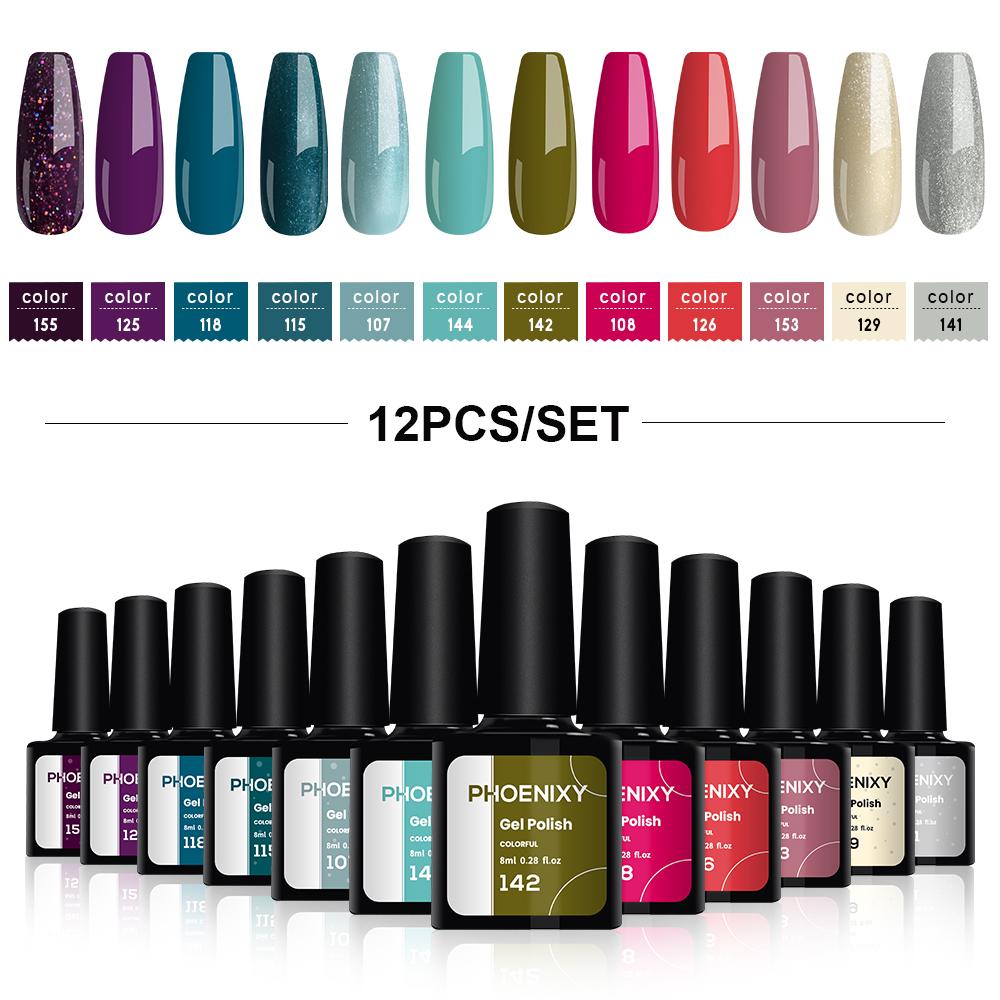 PHOENIXY, 8 мл, 12 цветов, гель-лак для ногтей, гель для ногтей, полуперманентный твердый гель для ногтей, замачиваемый УФ-гель, нужна база, верхнее покрытие, дизайн ногтей «сделай сам»