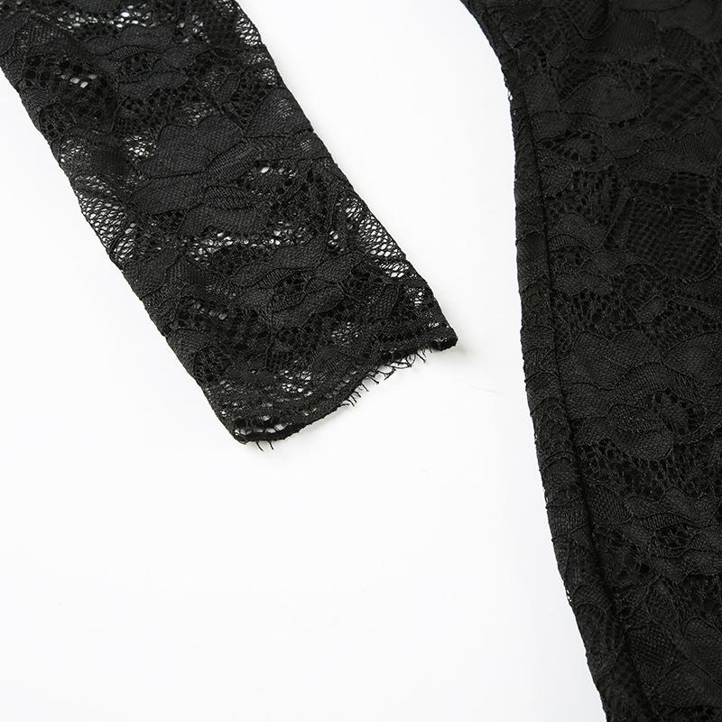 Women's Dark Sexy Wind Lace Bow V-neck Long-sleeved Imperial Sister Waisted Hip Thin Temperament Short Dresses