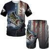 Summer Carp Fishing Pattern Men's T Shirt+Shorts 2PCS Outfits Casual Shorts Sets 3D Print Oversized Man Clothes O-Neck Tracksuit