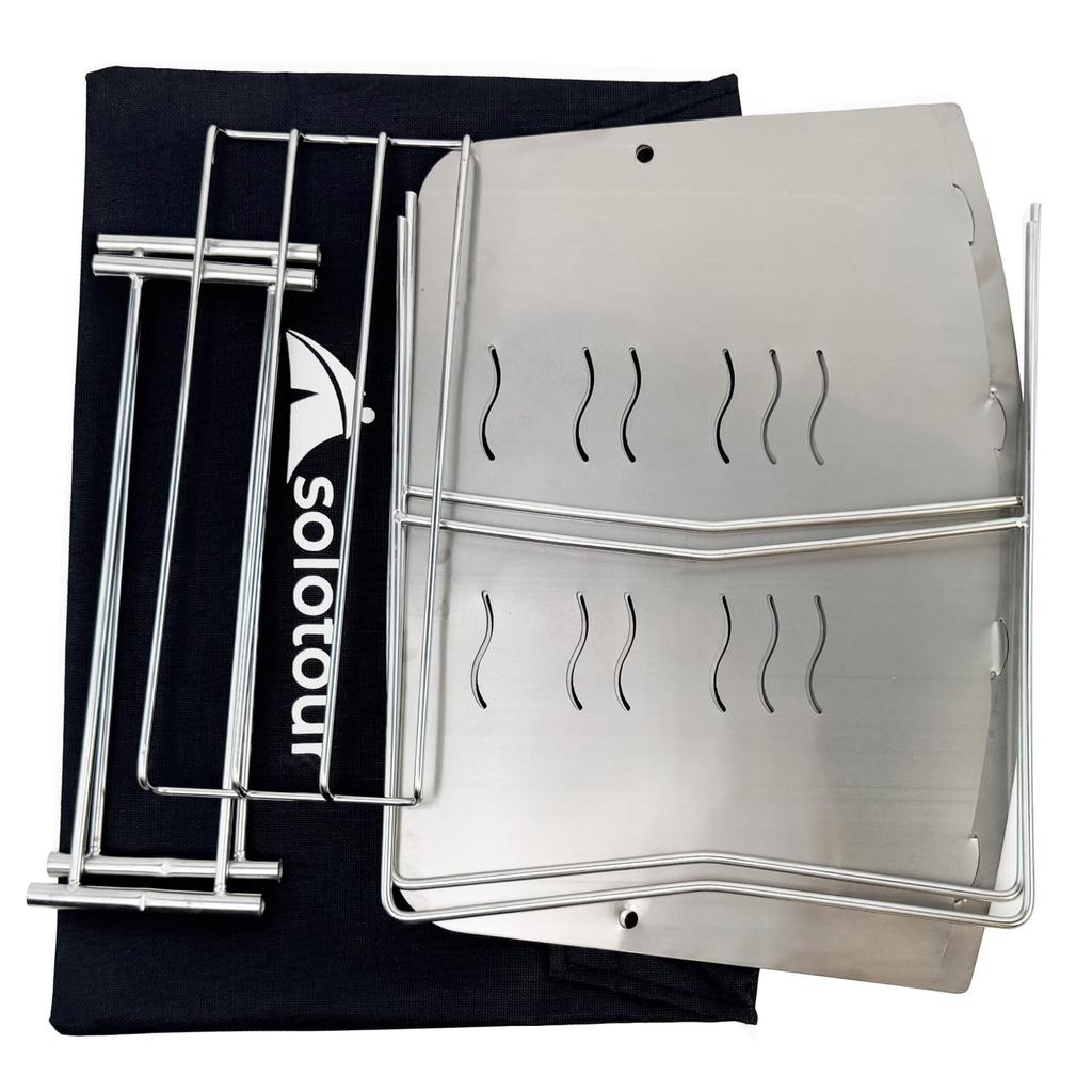 Titanium Fire with Grates and Storage Ideal for Solo Mountain and Bike A4 Size Pit/Bonfire Stove, Lightweight, Compact, Durable, Bag, Camping,