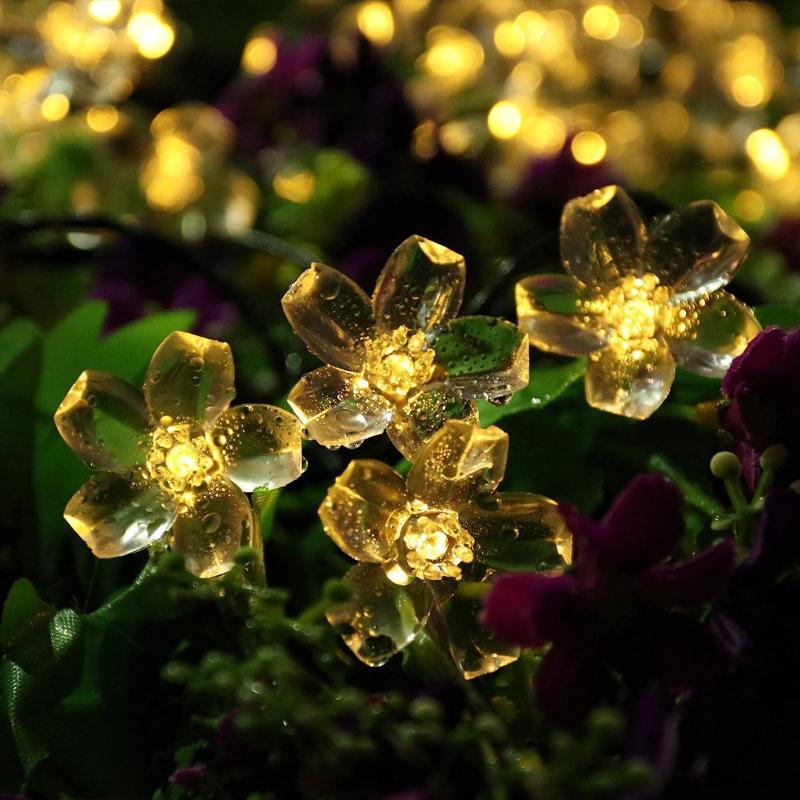 LED Solar Cherry Flower String Wedding Christmas Day Outdoor Waterproof Garden Flower Decoration Lantern