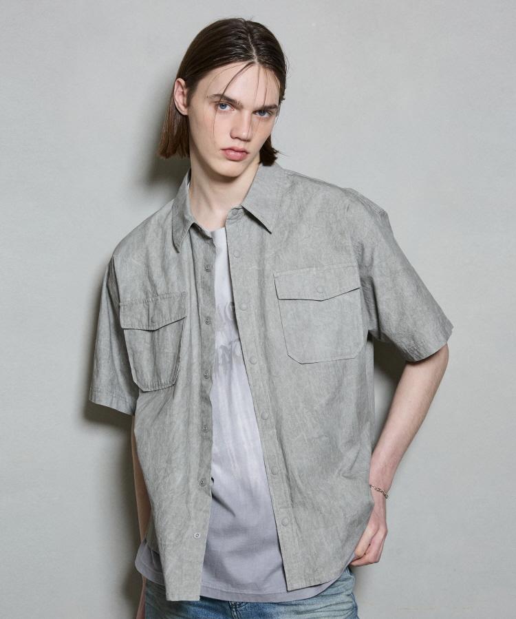 BUCKAROO Nylon Pigdye Two-Pocket Short Sleeve Shirt Light Grey