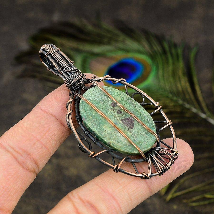 RubyFuchsite Gemstone Handmade Copper Wire Wrap Jewelry Pendant 3.03" y6F04
