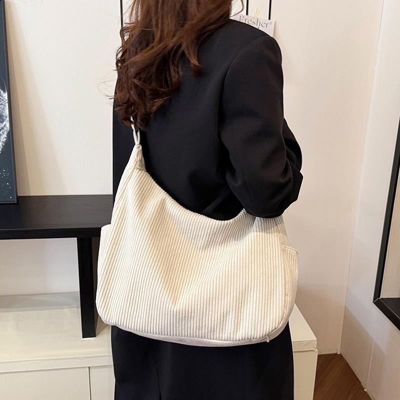 2024 Стиль Харадзюку Y2K Вельветовая Сумка-Тоут Большой Вместимости - Ретро Осенне-Зимняя Повседневная Сумка для Шопинга