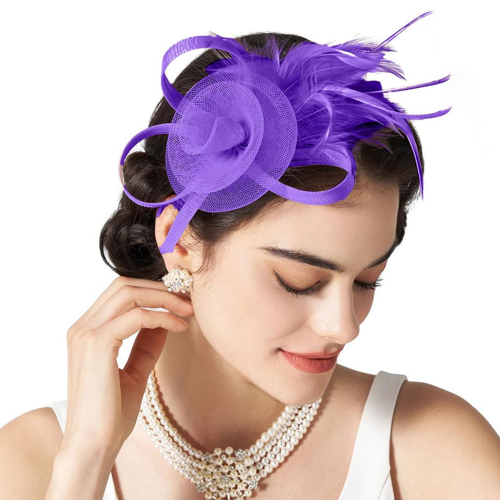 Tulle Fascinators For Women Tea Party Hats For Cocktail Wedding Fancy Dress Party Tea Party Headwear For Headband For Thick Hair