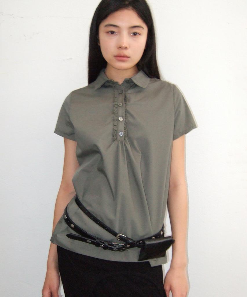PLACE STUDIO Round Collar Frill Lace Layered Basic Short Sleeve Blouse Shirt_3 Colors