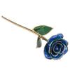 Real Dipped Blue Rose with Bracket Flower Decoration 24K Gold Plated Green Leaf Gift for Birthday