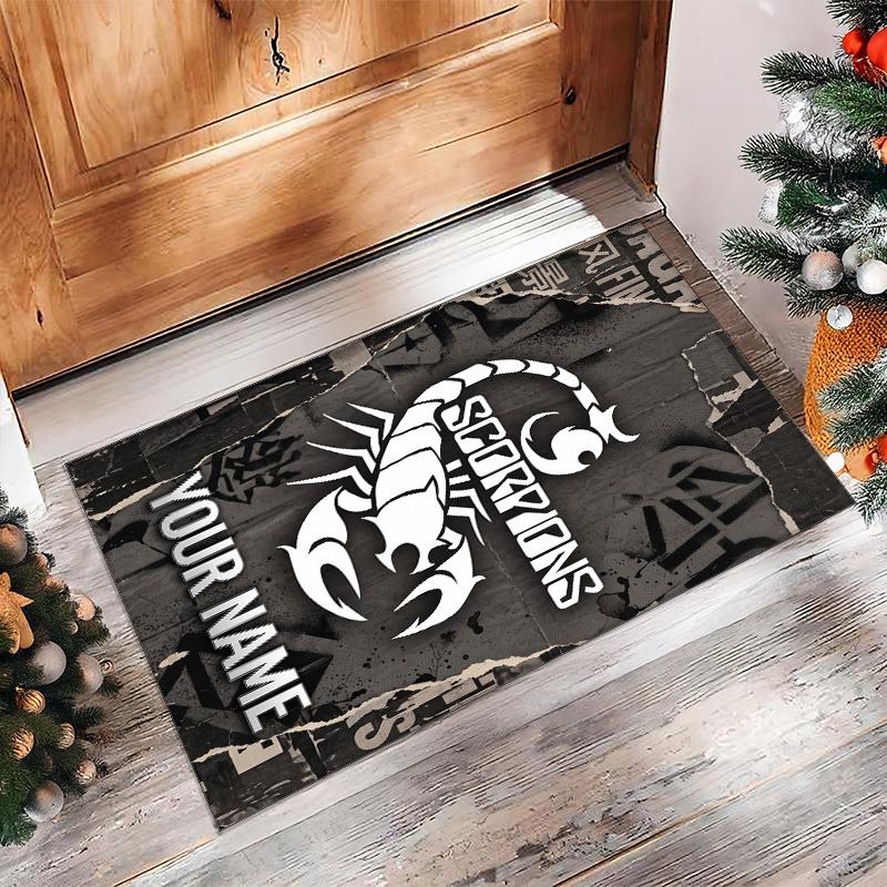 Scorpions Crystal Velvet Rug, Custom Name Text Personalized Non‑Slip Floor Mat for Home Decor Gift