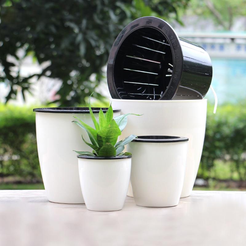 Double-layer Round Flowerpot Lazy Flower Pots Hydroponic Plastic Flowerpot Self Watering Flower Pot Water Absorption Planter