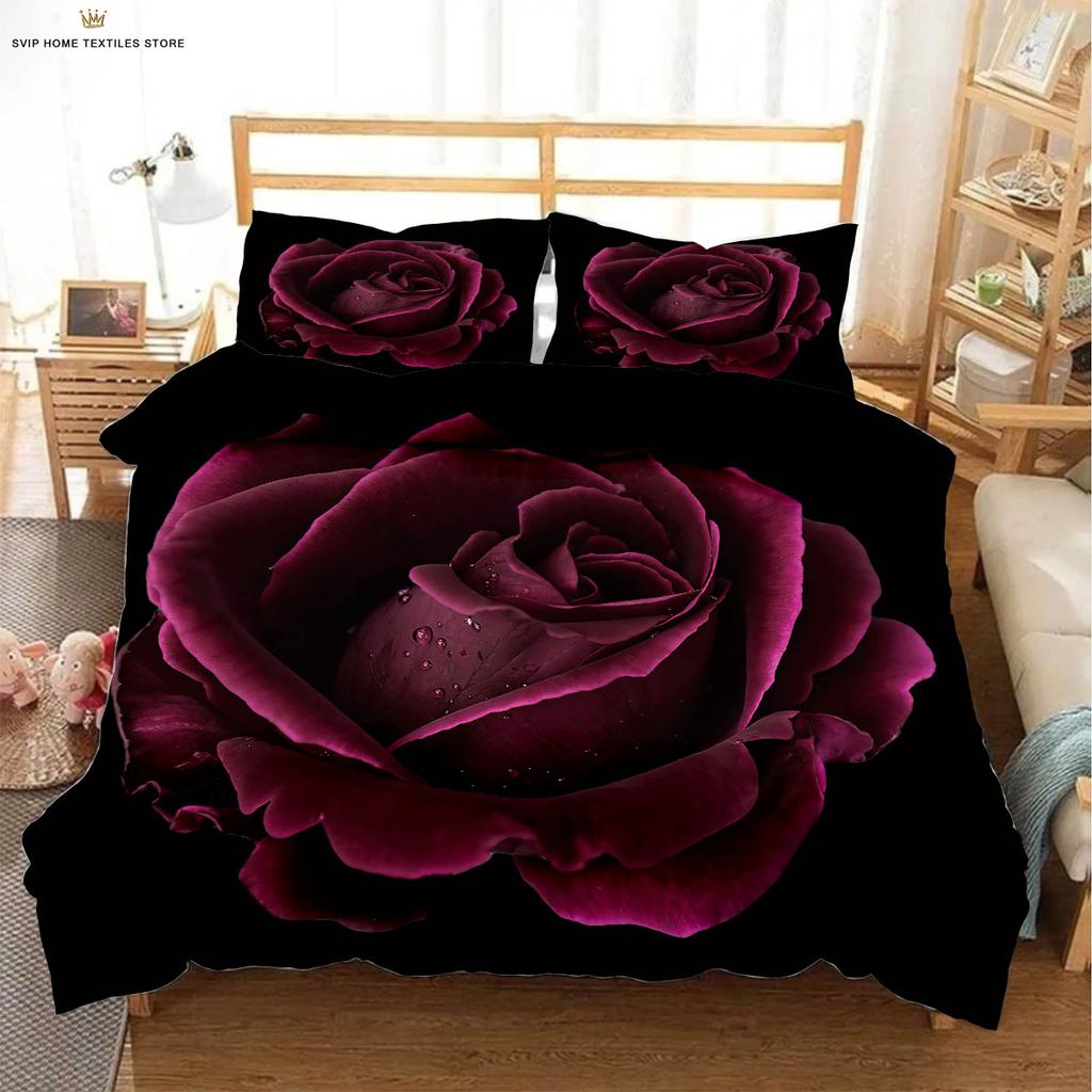 День святого Валентина Ретро Красная роза Сердце Принт Пододеяльник Постельное белье Текстильное одеяло Чехол Наволочка Машинная стирка 3 шт.