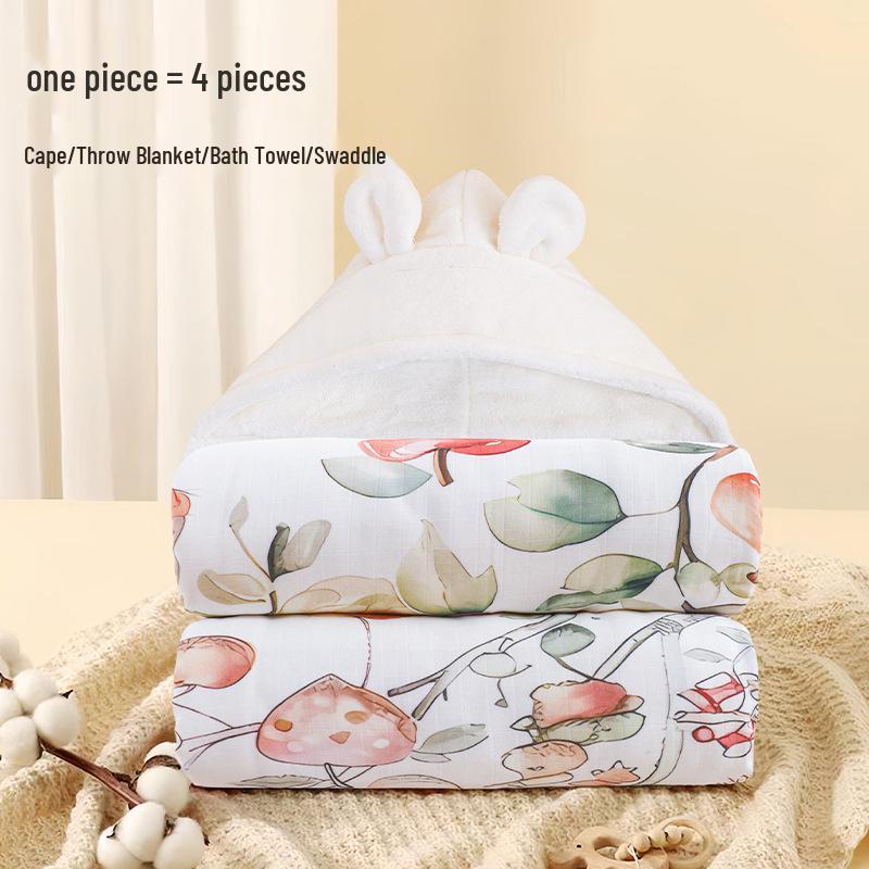 Hooded Coral Fleece Baby Bath Towel - Quick Dry, Water Absorbent, Swaddling Blanket for Newborns, Thickened for Autumn & Winter.