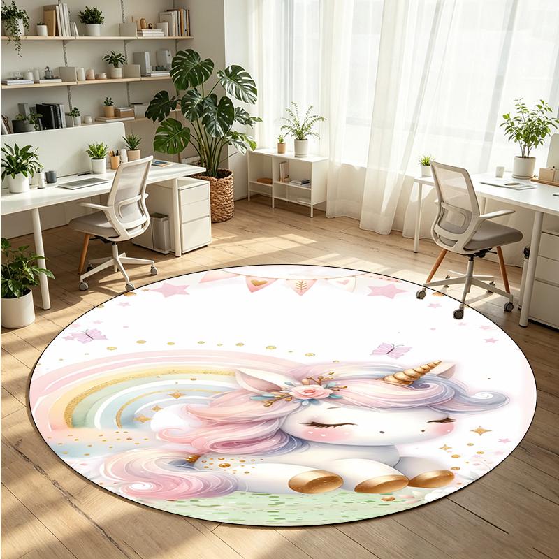 Unicorn Printed Round Crystal Velvet Rug Soft Non Slip Floor Carpet For Bedroom Holiday Gift