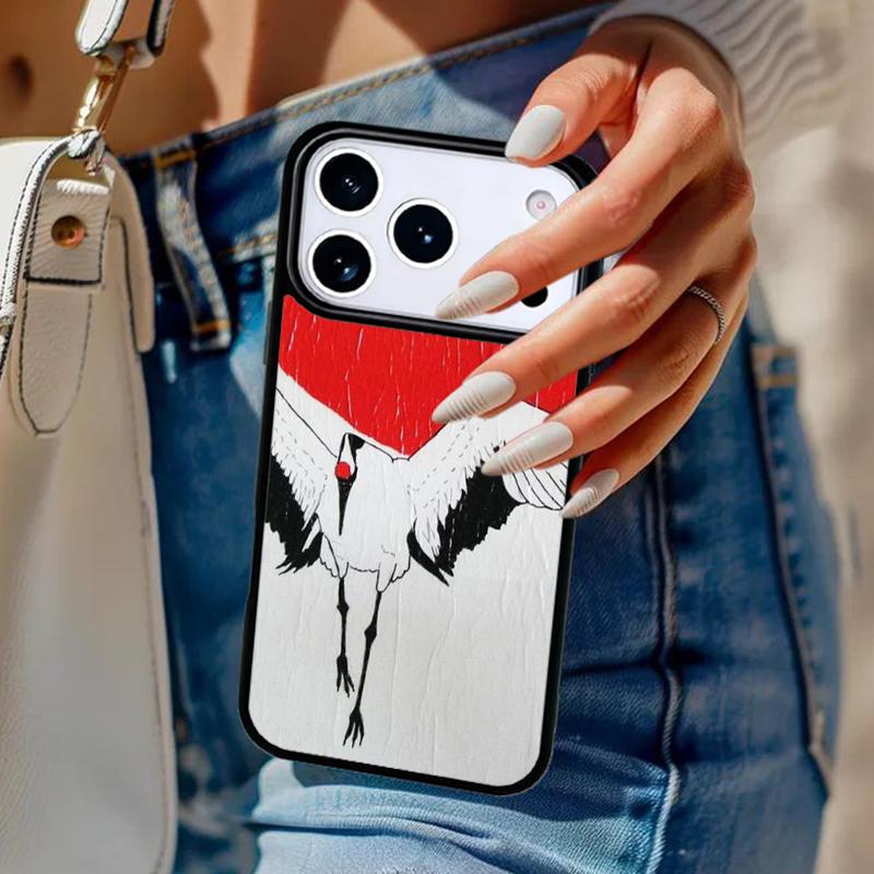 Красное Солнце Японский Журавль Чехол для Телефона Для iPhone 17 Air 14 15 13 12 Max Чехол Для Apple 16e 11 Pro Max Plus Coque
