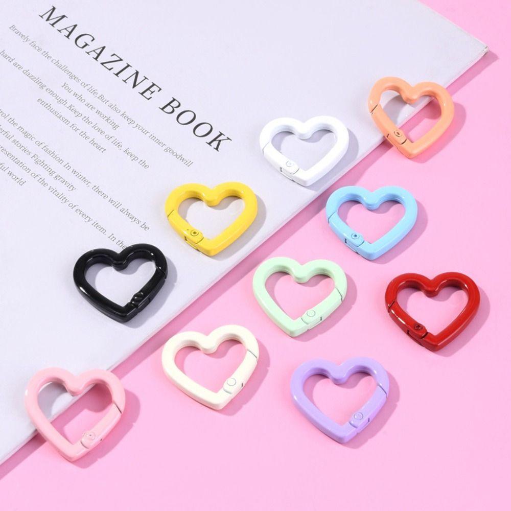 5pcs Heart Shape Peach Heart Keyring Macaroon Color Colored Spring Buckle Fishing