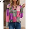 Women's Fashion Casual Spring Fall Plaid Print Long Sleeve V-Neck Blouses & Shirts