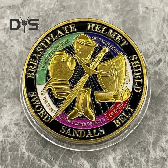 Монета «Доспехи Бога» диаметром 1,57 дюйма, металлическая сувенирная монета, надетая на все доспехи Бога, двухсторонняя монета «Бронированный солдат» для Военной церкви