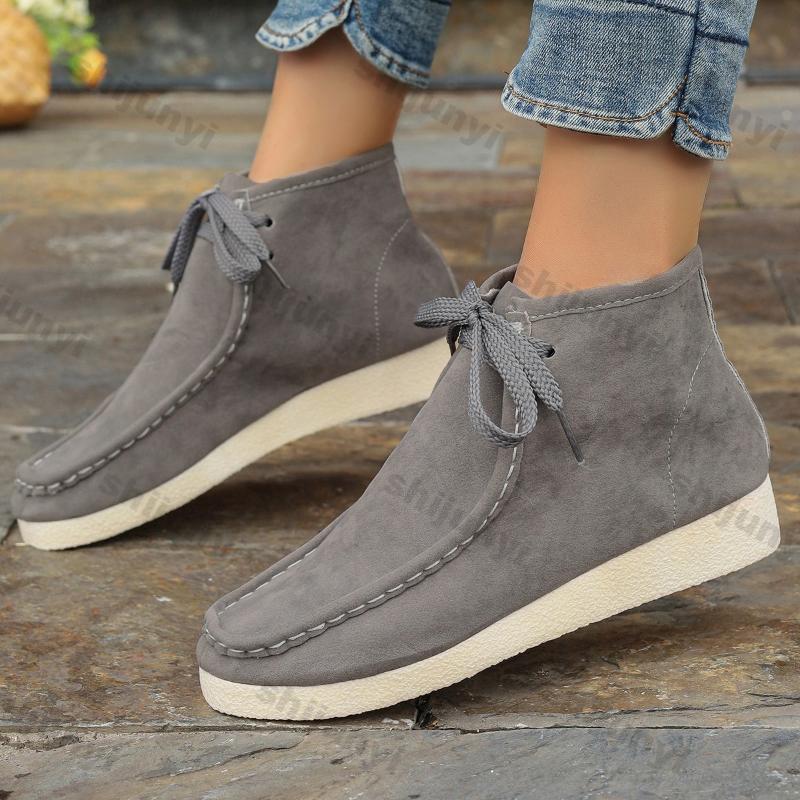 Модные женские ботильоны на танкетке в стиле ретро, осенние трендовые полусапожки с круглым носком и платформой, удобная обувь для женщин, модные короткие сапоги