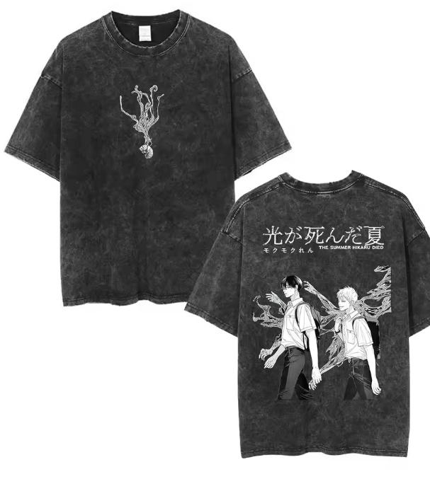 Винтажная стираная аниме The Summer Hikaru Died Yoshiki Футболка Модная Харадзюку Однотонные футболки Мужские Женские Хлопок Повседневные футболки