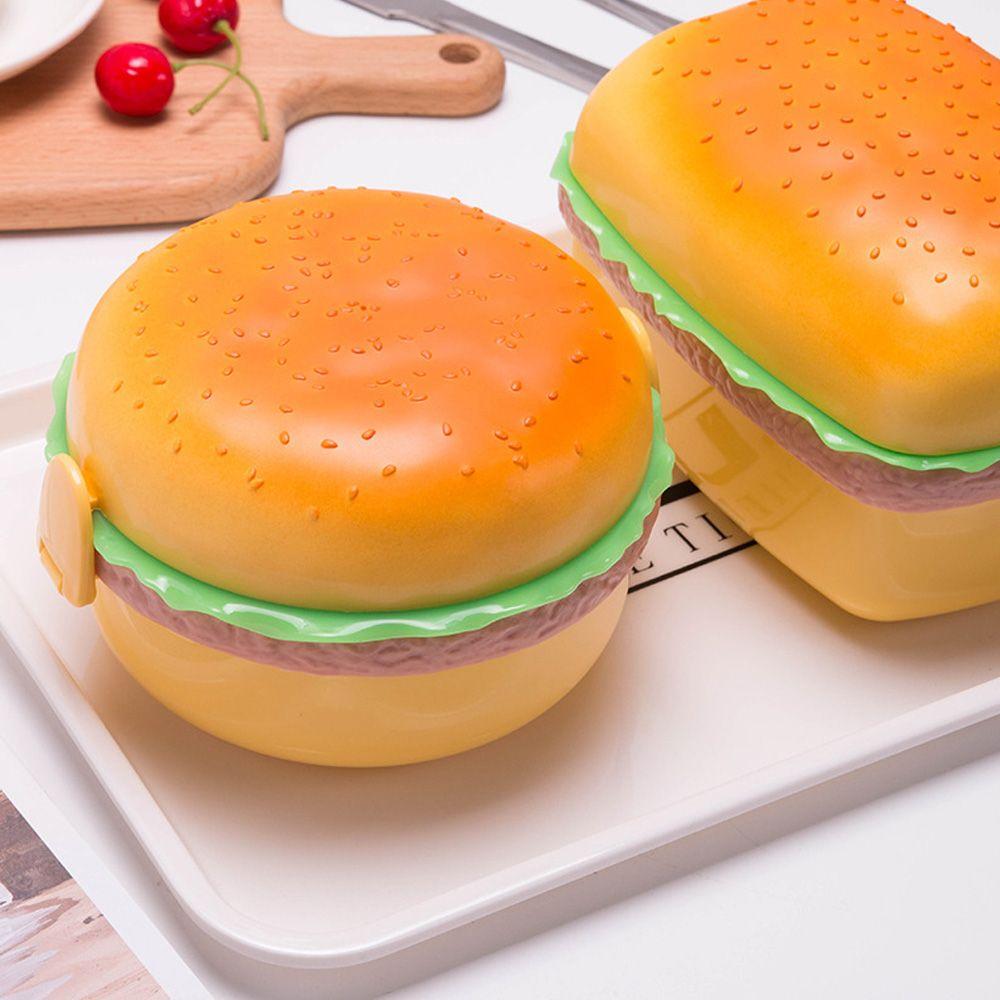Cute Hamburger Fork Food Container Lunch Box Double Tier Bento Lunchbox