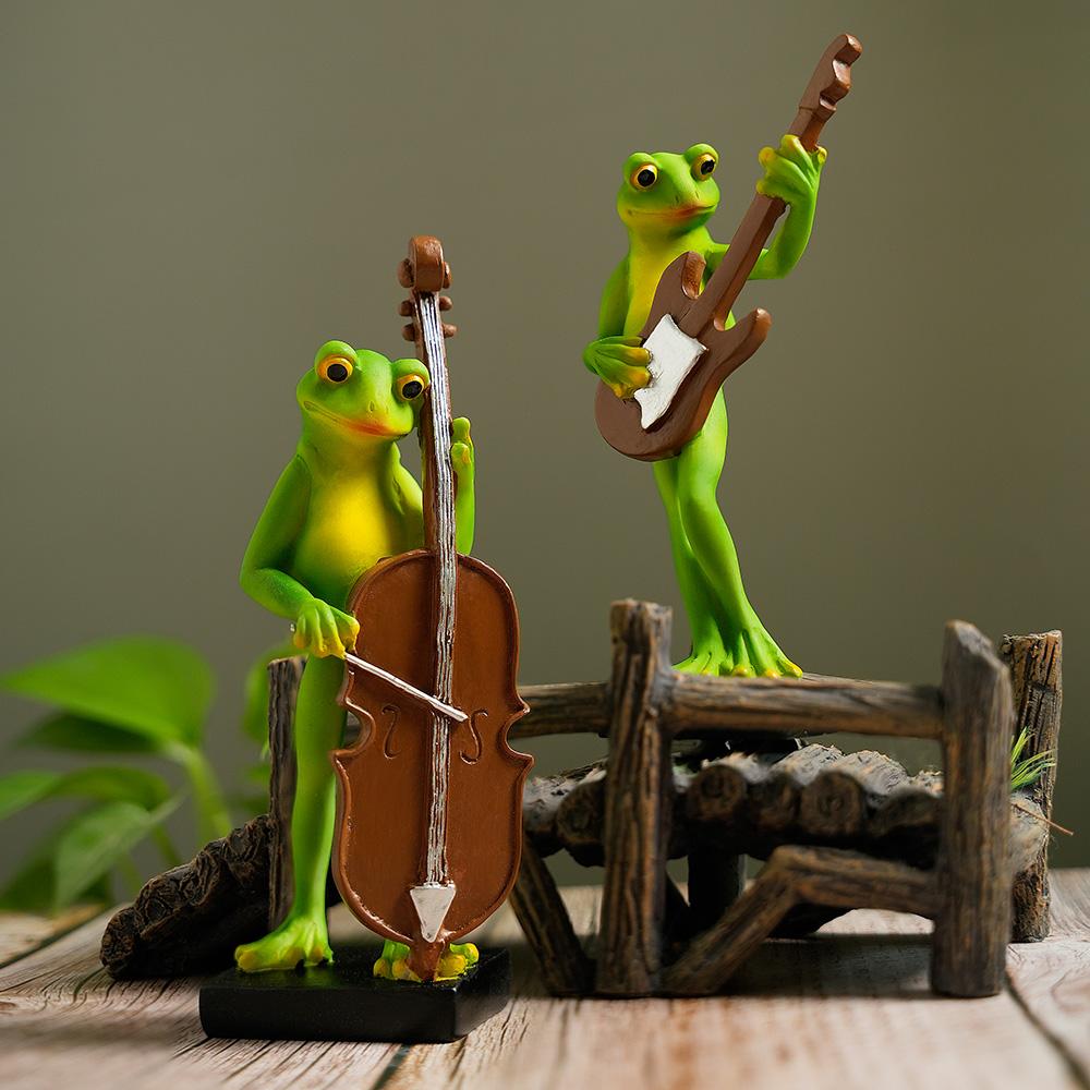 Милая забавная лягушка-музыкант, статуэтка животного из смолы, украшения, коллекционные фигурки, декор для дома и сада, подарок для любителя музыки