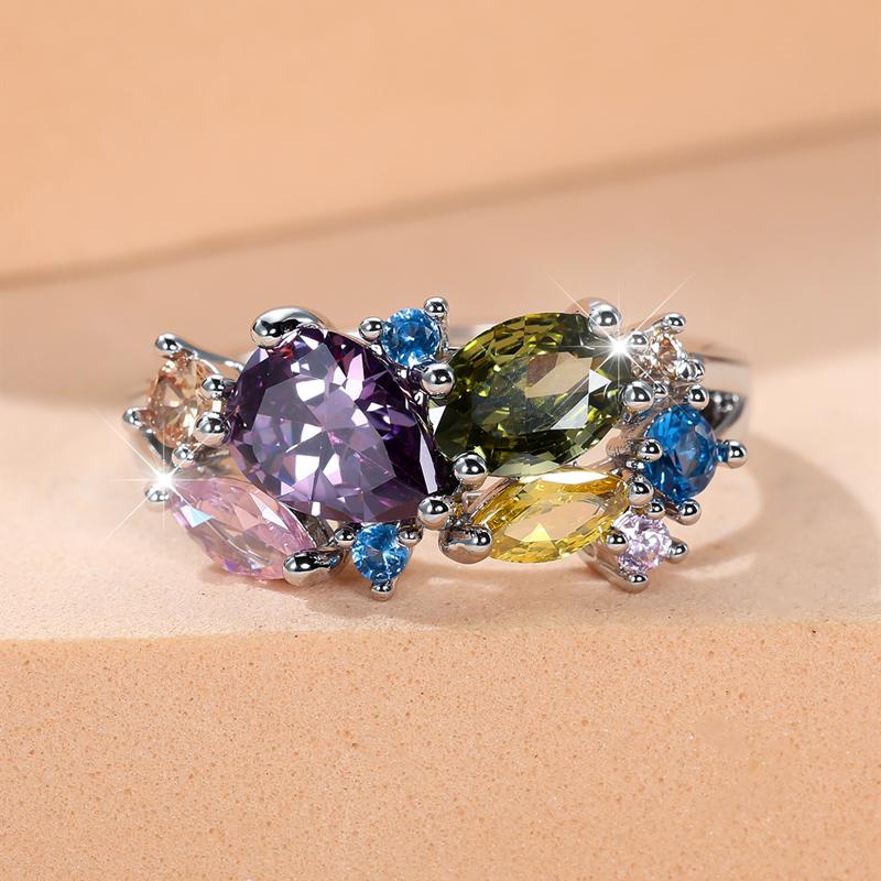 Модные цветные кольца из циркония CZ для женщин, серебряное кольцо на палец, коктейльная вечеринка, фестиваль, ювелирный подарок