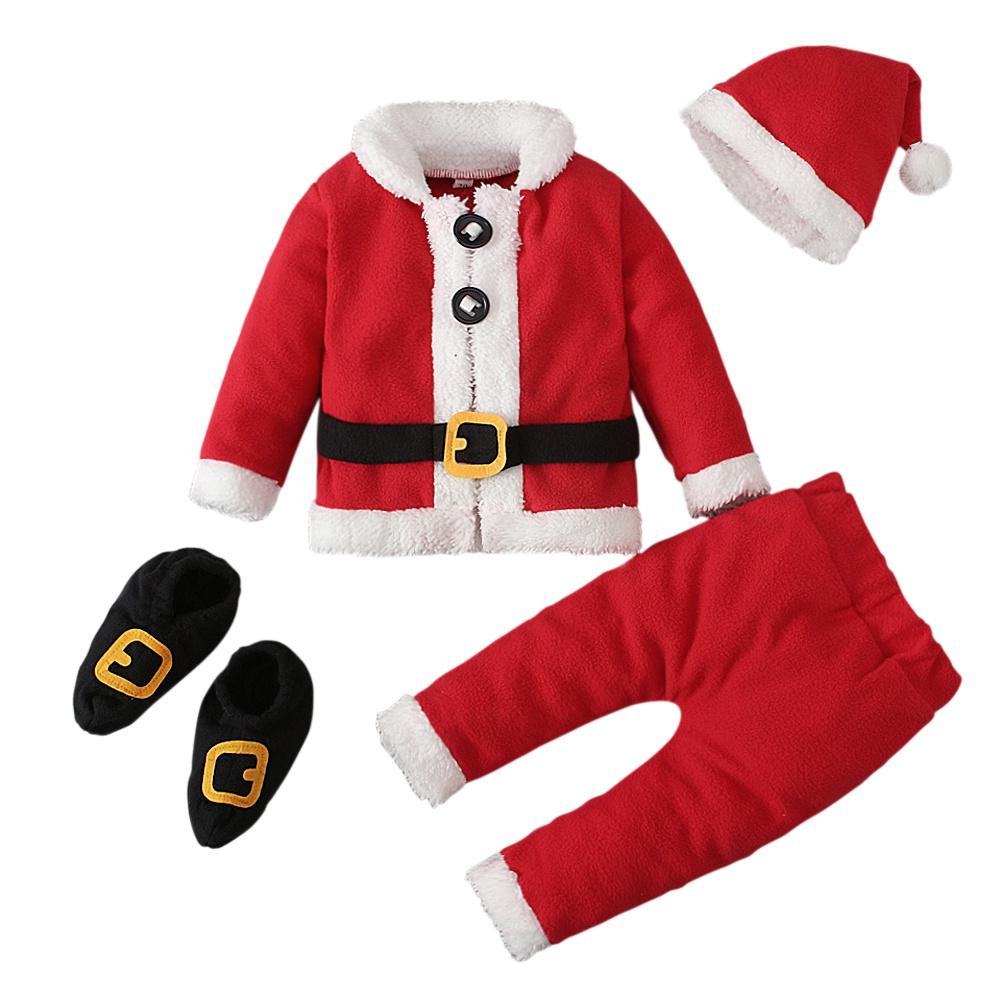 Christmas Santa Claus Cosplay Costumes Baby Boys Girls 4PCS Outfits Clothes for 0-7 Years